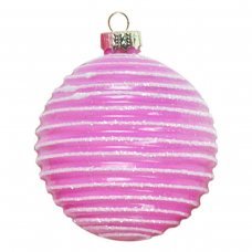 Χριστουγεννιάτικη Γυάλινη Ροζ Μπάλα, Ανάγλυφη με Οριζόντιες Ρίγες (8cm)